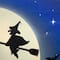 LED Lighted Witch in the Moon Halloween Canvas Wall Art